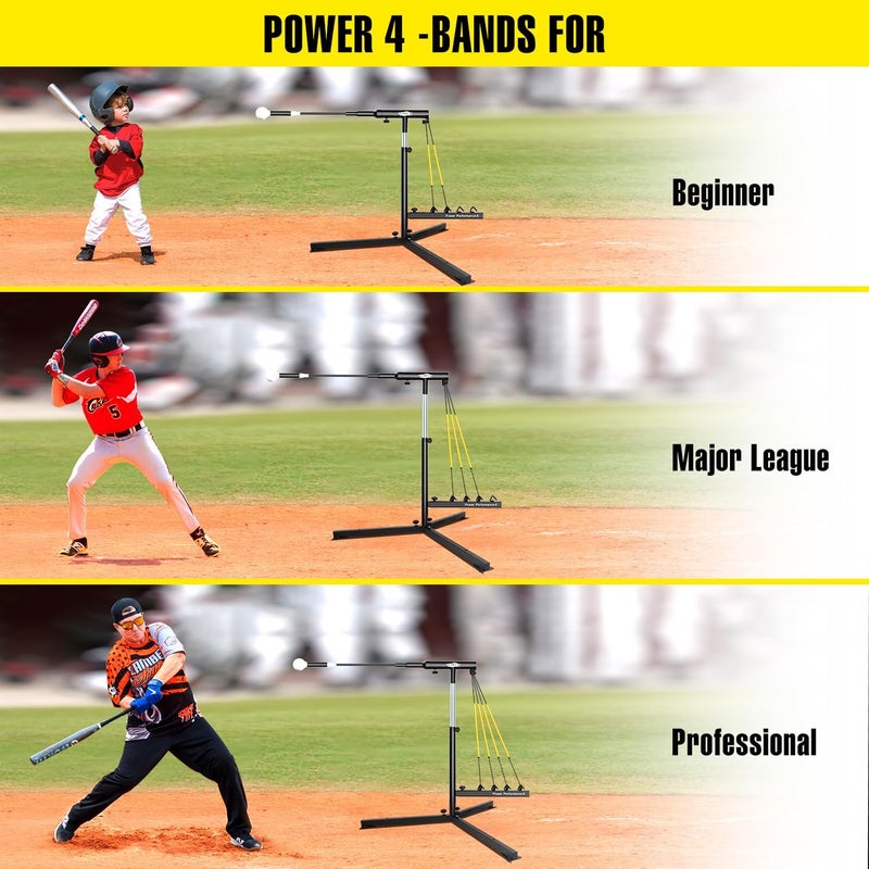 PLAYAPUT Baseball Swing Trainer with 4 Power Bands,Auto Reset Baseball Hitting Trainer,Softball Swing Trainer,Height Adjustable 31-47 inches Baseball Training Equipment Improve Power,Speed - Image 4
